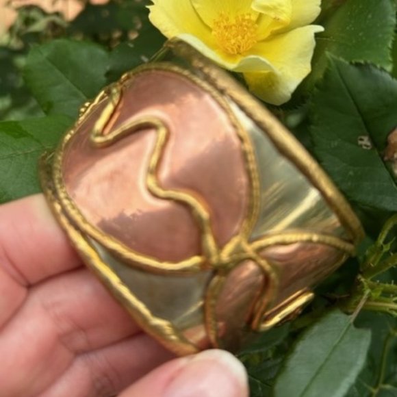 VTG Mixed Metal Hand Crafted Wide CUFF BRACELET - Picture 3 of 7